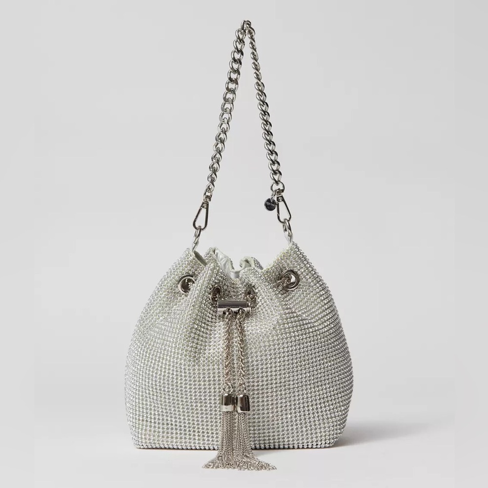 Olga Berg Sylvie Crystal Pouch Bag Silver Bridal Festival Summer Vacation
